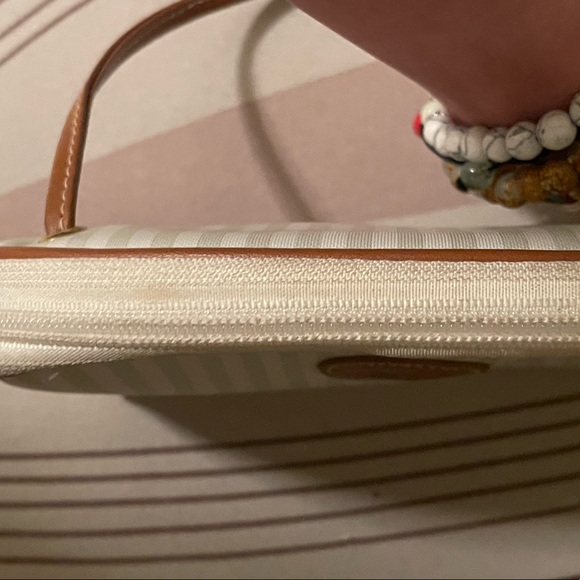 ALLAN EDWARD Vintage 80s Half Moon White & Brown Stripe Crossbody - Picture 13 of 13